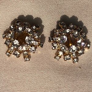 Kramer New York  1950's Gold Plated Brass Filagree  Earrings with Rhinestone